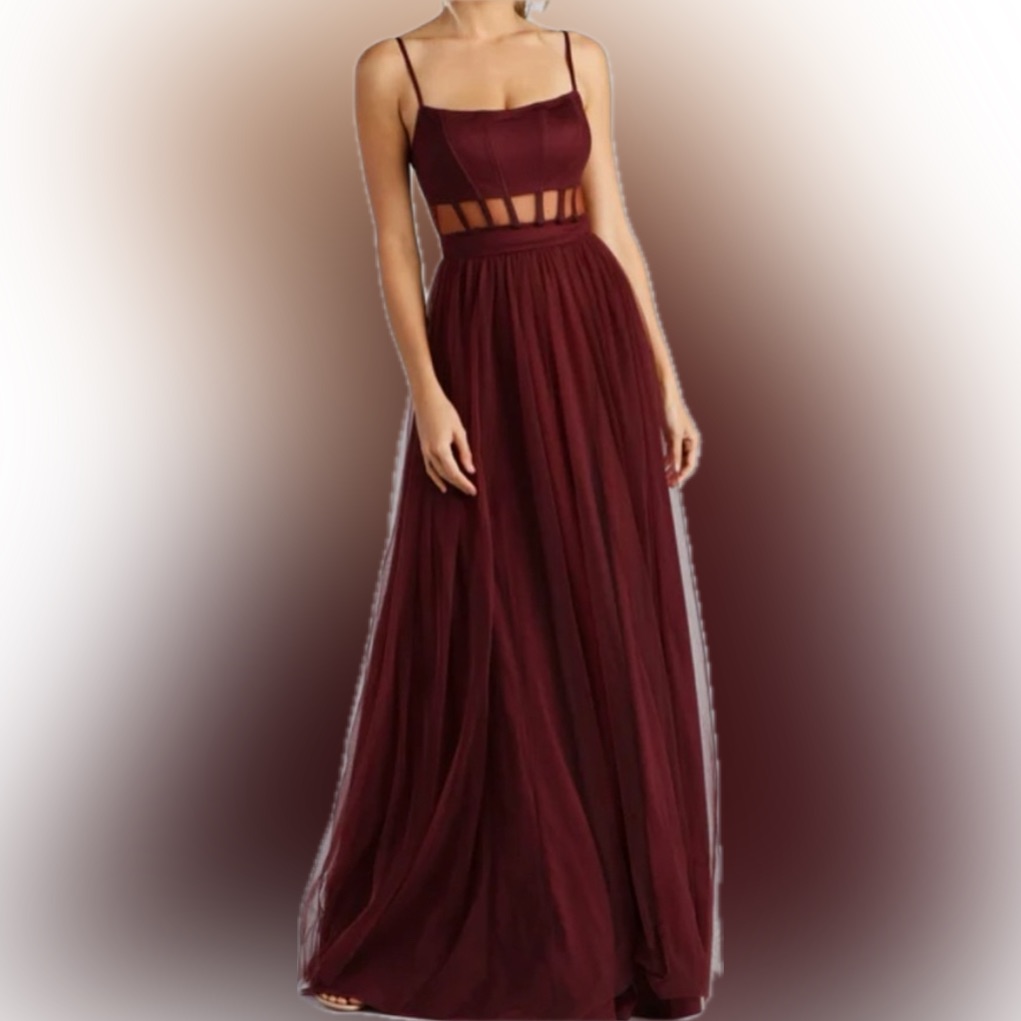 Windsor Maroon Strapless Evening Dress